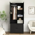 thumbnail image 4 of Armoire Wardrobe Closet with Mirror and 2 Drawers, 72'' Bedroom Armoire Wardrobe Cabinet with Hanging Rod and Light,Wooden Bedroom Closet with Adjustable Shelf, 4 of 9