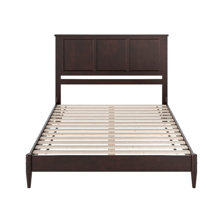 Rustic Platform Bed - Queen Size Wood Bed Frame, Low Profile, USB Charging, Modern Bedroom Furniture