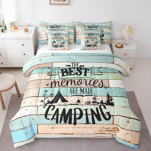 YST 7Pcs Camping Rules Comforter Set, Twin Size, Outdoor Adventure