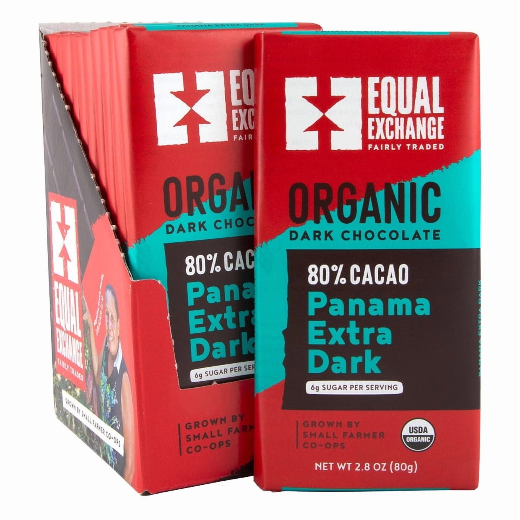 Pack of 12, Equal Exchange 80% Cacao Organic Panama Extra Dark Chocolate, 2.8 oz