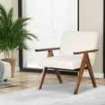 thumbnail image 4 of Costway 2 PCS Modern Accent Chair Linen Fabric Armchair with Solid Acacia Wood Frame Beige, 4 of 8