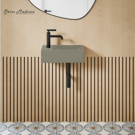 Lisse 16" Concrete Rectangle Wall-Mounted Sink with Left Side Faucet Mount in Matte Taupe