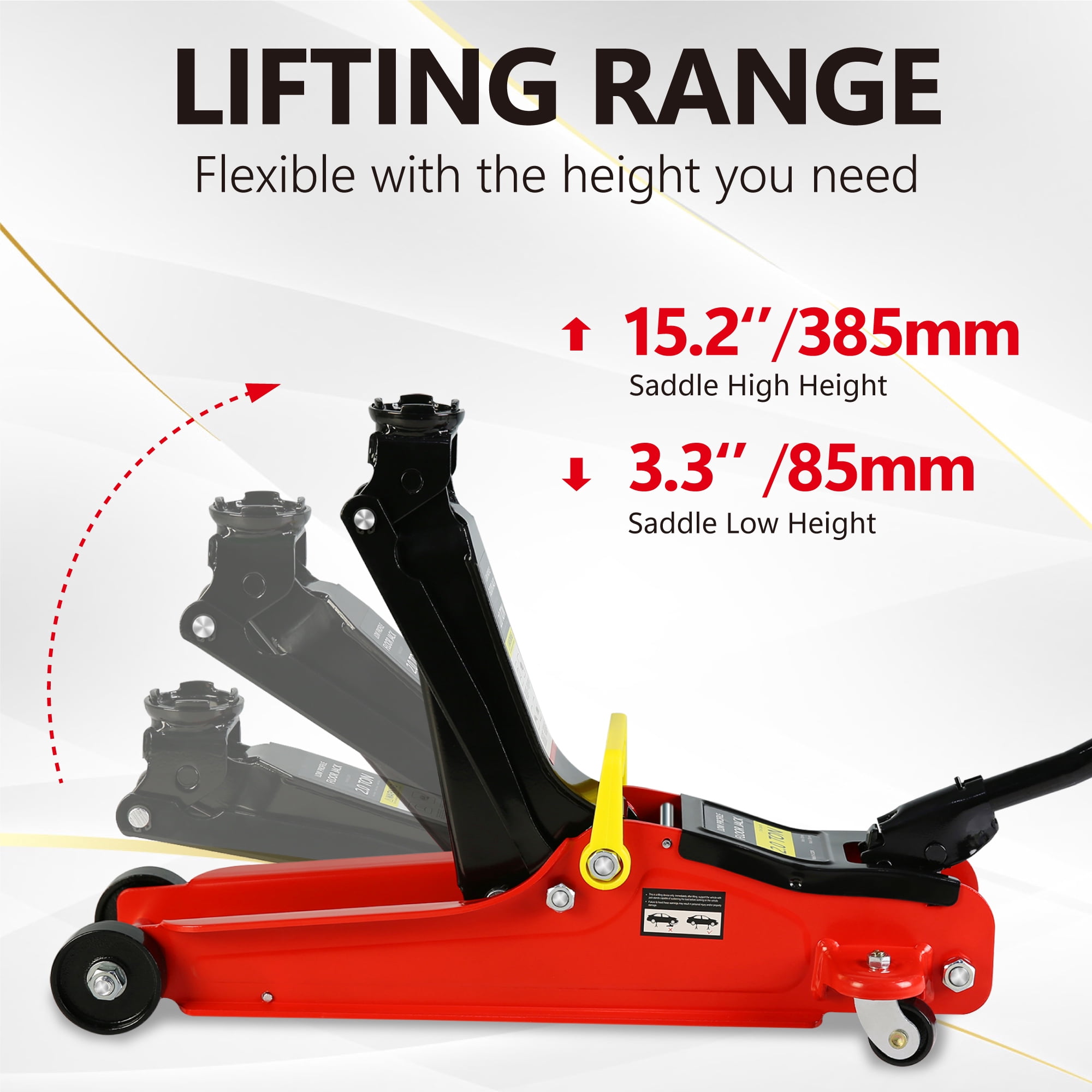 Floor Jack, 2 Ton Low Profile Floor Jack, 3t jack stand Tire Repair Kit Heavy Duty Steel Racing Floor Jack with Single Piston Quick Lift Pump, Floor Jack Lifting Range 3.3"-15.2"