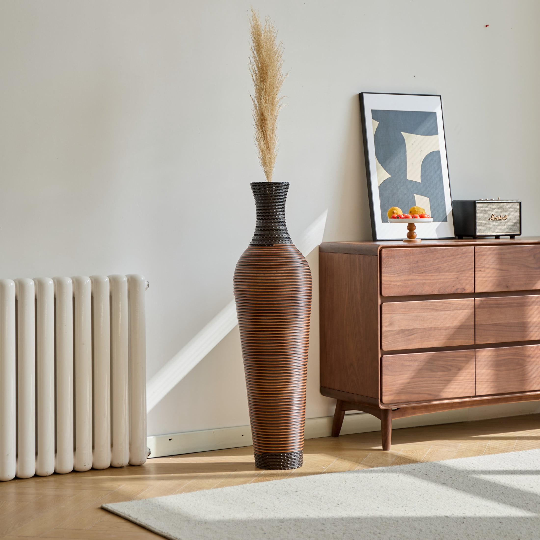 Noble House 39.4" Tall PVC Floor Vase, Two-Tone Textured Decorative Vase, Dark Brown