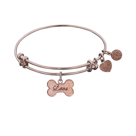Pink Stipple Finish Brass Bone With Love Angelica Bangle Bracelet, 7.25"