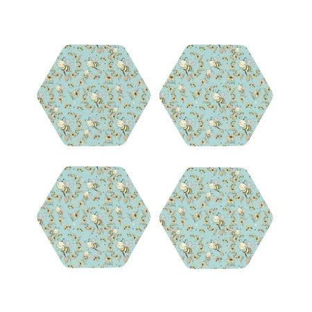 

Junzan Cute Honeybees Print Coasters for Drinks - Leather Coasters Set of 4 for Coffee Table for Housewarming/Kitchen/Bar/Decor-Hexagon