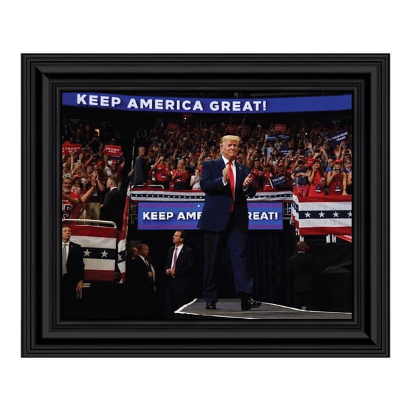 Donald Trump at a Republican Rally for the 2020 Campaign, “Keep America Great” in the Background, Framed Print of President, 11x14, 2130