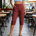 thumbnail image 4 of Utoimkio Single Button Fly Cuff Button Detail Capri Cropped Pants for Women Solid Mid Calf Casual Walking Outdoor Trousers with Side Slip Pockets, 4 of 9