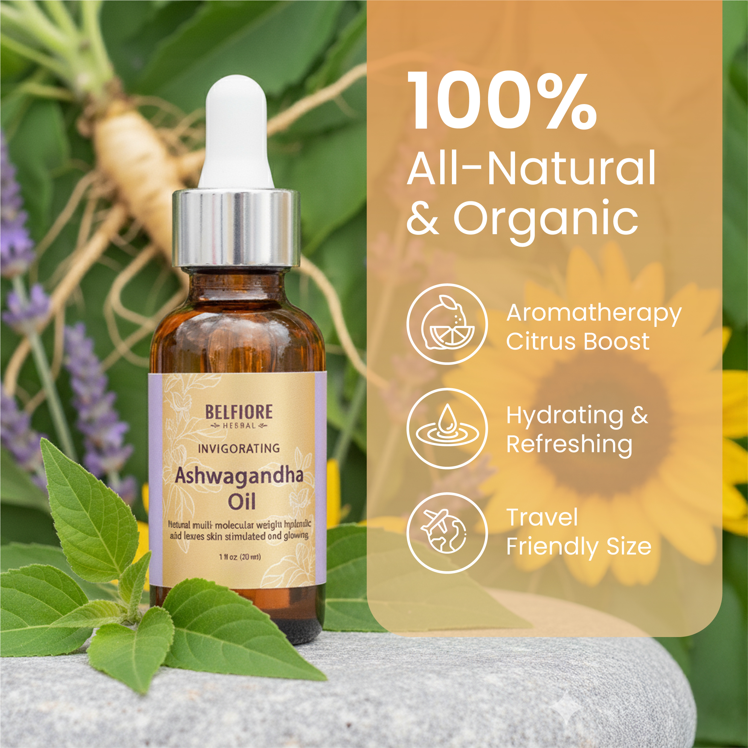 Belfiore Herbal Ashwagandha Oil for Hair Growth and Skin Care, 1 fl oz