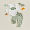 thumbnail image 2 of TOWED22 Baby Girl Fall Winter Clothing Sets 3pc Outfits Long Sleeve Round Neck Graphic Romper Bodysuit Floral Pants Headband Jumpsuit Set(Light Green,18-24 M), 2 of 5
