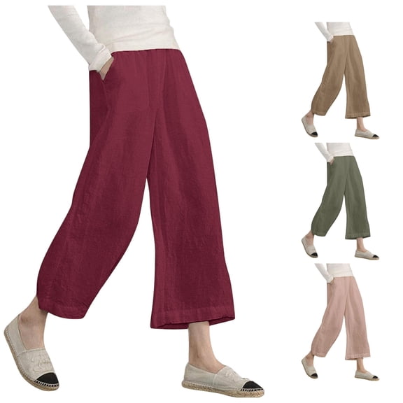 2024 Women's Casual Loose Elastic Waist Trousers Point Wide Leg Pants Cute Sweatpants