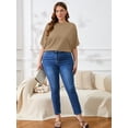 thumbnail image 6 of SHOWMALL Women's Plus Tops Batwing Half Sleeve Boat Neck Shirts Textured Casual T-shirts 4X Light khaki, 6 of 7