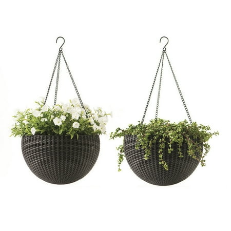 16 Plastic Planter - Keter Round Resin Hanging Planters, 2pk, All-Weather Plastic Planters, 13.8