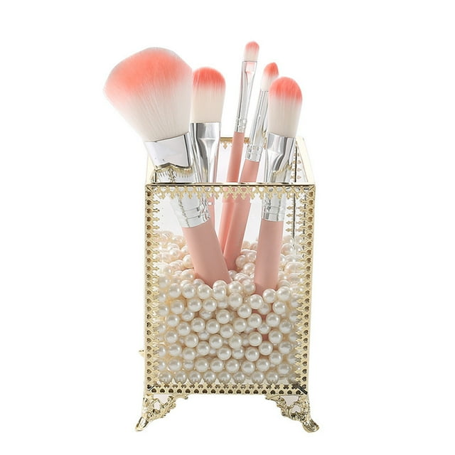 Porta brochas de latón de estilo nórdico para una lujosa organización del maquillaje Golden Glam