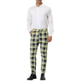 thumbnail image 2 of INSPIRE CHIC Men's Formal Color Block Slim Fit Flat Front Plaid Dress Pants 38 Navy Yellow, 2 of 7