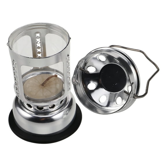 Outdoor Camping Candle Lantern Aluminium Alloy Silver Hanging Lantern for Night Fishing Windproof and Portable Tea Light Candle Holder