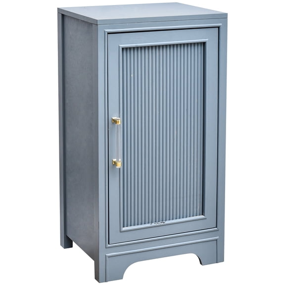 eHemco Azure Grey Ribbed End Table,  Side Table with Storage, Modern Retro Style, 18 x 14 x 30.5 Inches