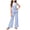 Blue, variant on Ynynloco Girl's 2 Piece Summer Outfits Bow Striped Ruffle Peplum Tank Top Matching Wide Leg Pants Cute Clothing Sets 9-16 Years