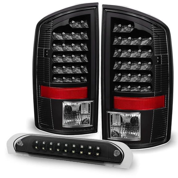 AKKON - For Black 02-06 Dodge Ram 1500 03-06 Ram 2500 3500 Truck LED Tail Lights 3rd Brake Lights Cargo Lamp