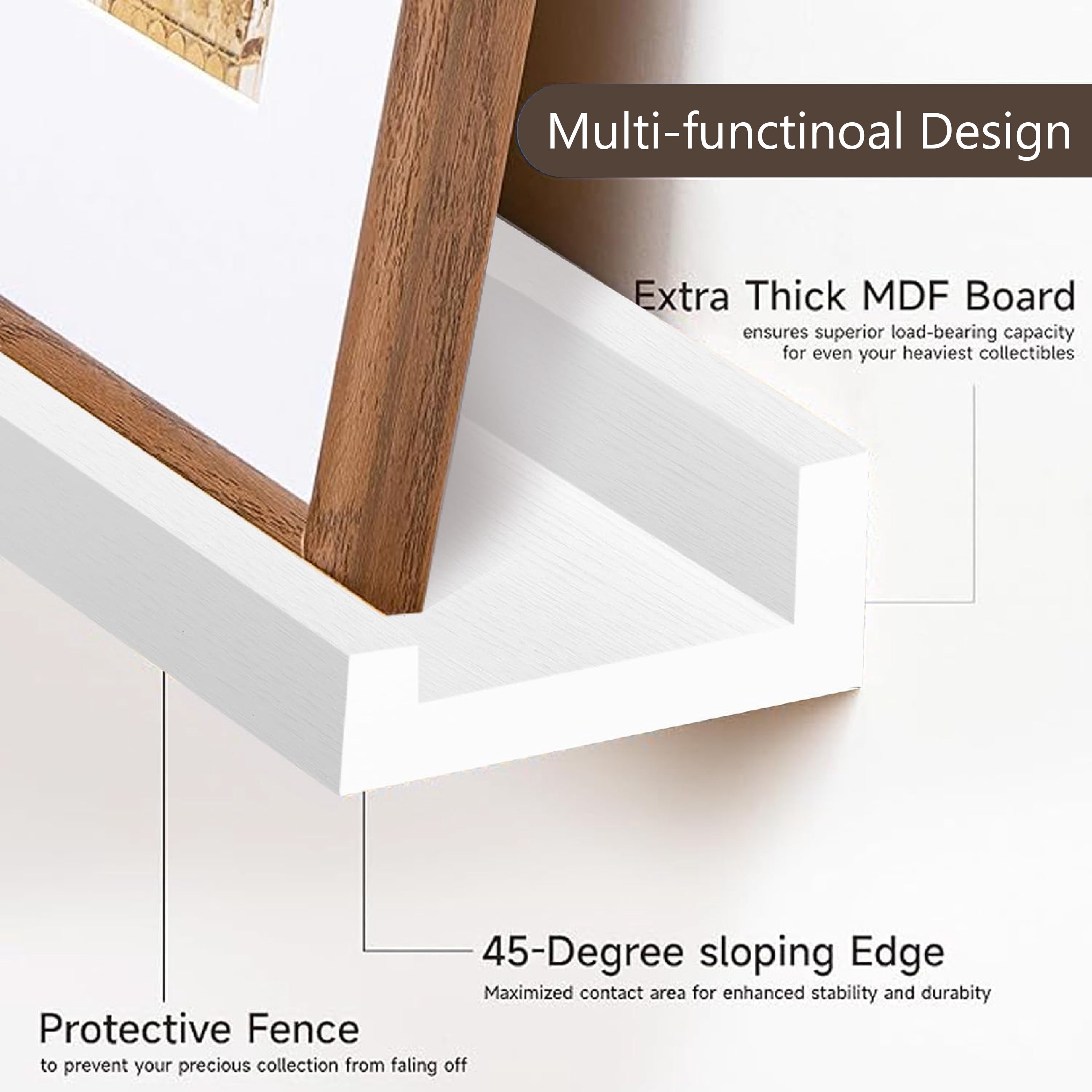 Mifurn 23.6'' Wood Floating Shelves for Wall Picture Ledge Shelves, Set of 2, White