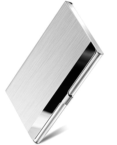 Office Card Holder,Stainless Steel Business Card Holder,Desktop Fashion Card Display Stand for Men and Women,Light Weight Metal Business Name Card Case for Travel and Work,Christmas Gift Sliver