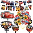 thumbnail image 3 of Globos de Disney Cars, decoración para fiesta de Rayo Mcqueen, pancarta de feliz cumpleaños, vajilla de Pixar, telón de fondo, adorno para tarta de coche de carreras, 3 of 5