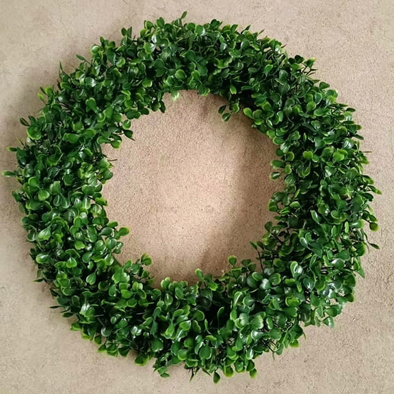 Miyuadkai Wreaths for Front Door, Artificial Boxwood Wreath 14 Inch for Front Door, Lifelike Green Plastic Hanging Wreath for Indoor Outdoor Wall Window Decor, All Season Faux Greenery