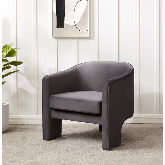 SAFAVIEH Couture Londyn Modern Velvet Solid Accent Chair, Dark Grey