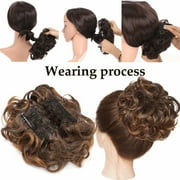 Benehair Messy Curly Hair Bun Easy Stretch Chignon Hair Extensions Clip in Updo Hairpiece Cover Ponytail Scrunchie for Women Wedding