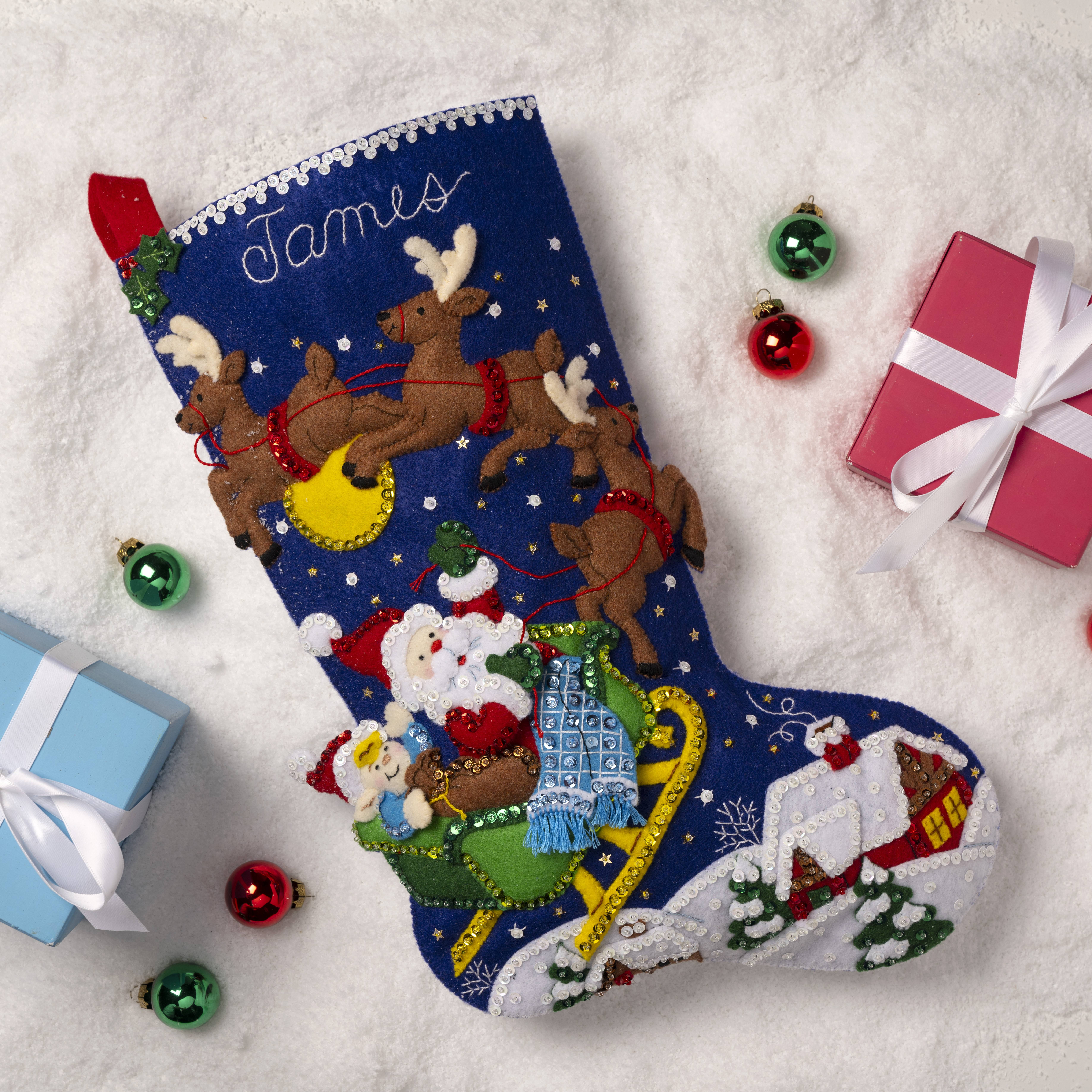 Bucilla Felt Applique 18 Christmas Stocking Kit, Santa Surprise 