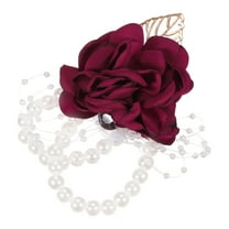 Uxcell Wrist Corsage Artificial Flower Bracelets Pack of 1 Rose Wrist Bride Groom Decorative 9x7cm Deep Red