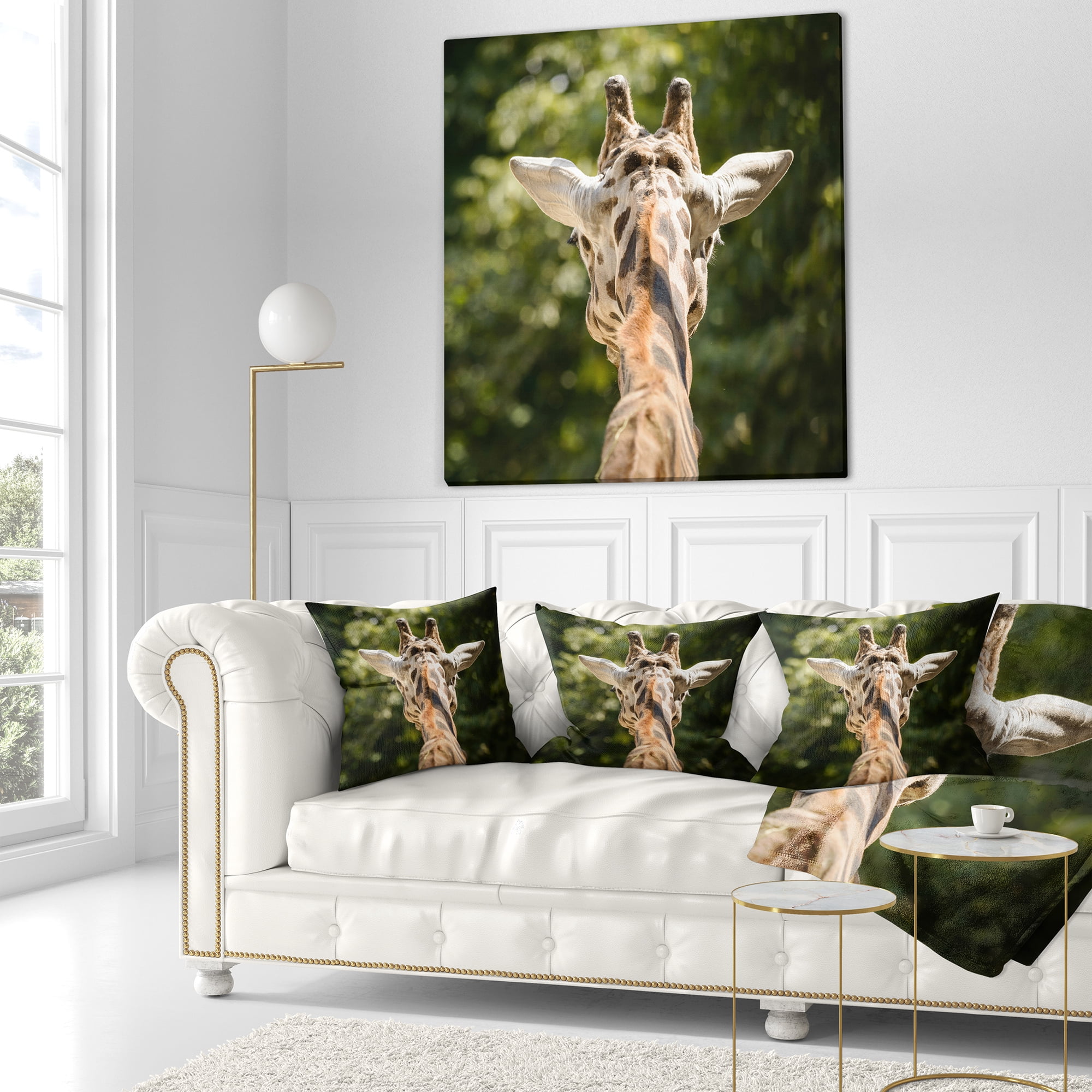 Designart Giraffe Head Back View - Abstract Throw Pillow - 18x18
