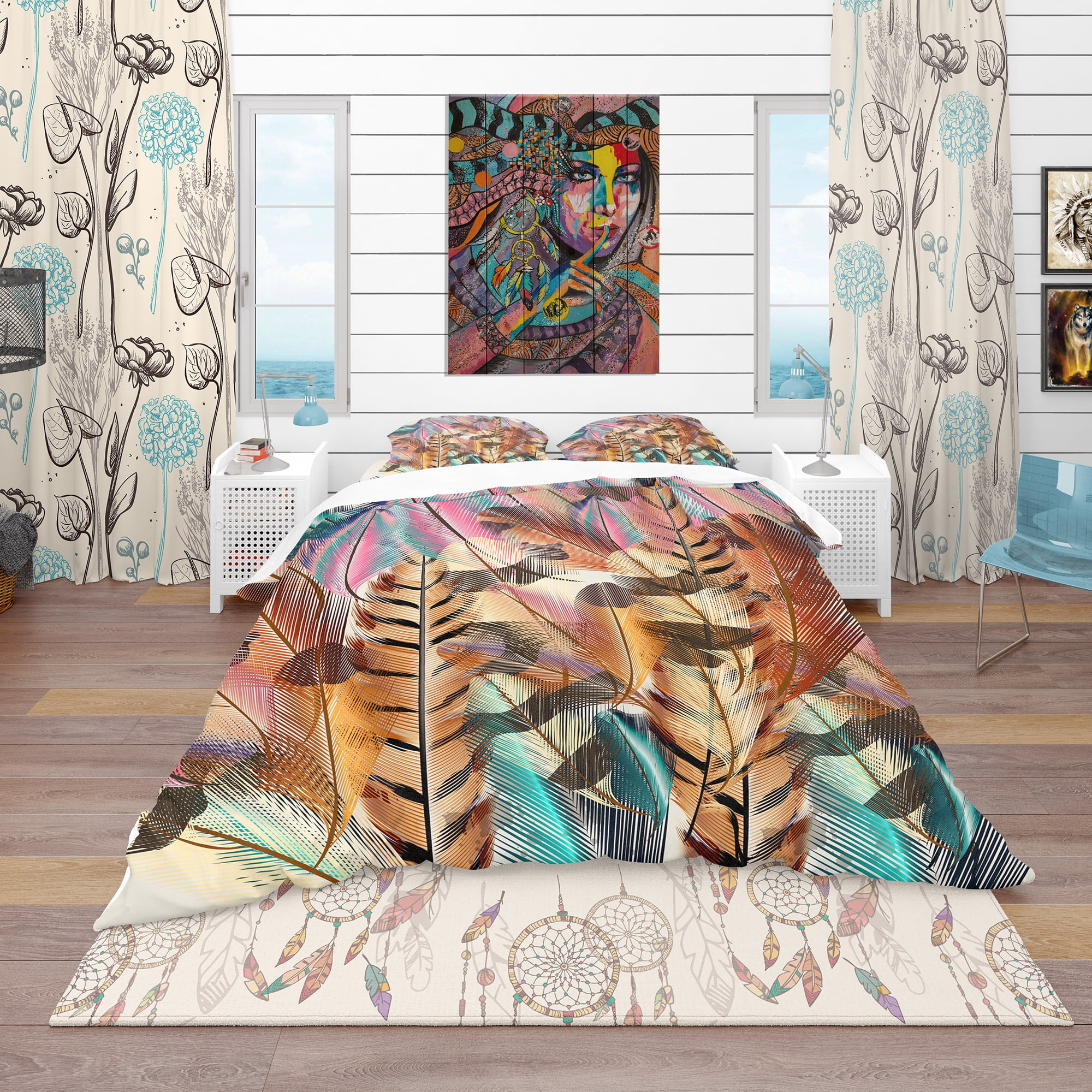 Designart 'Tiger Patterned Boheman Feathers' Southwestern Duvet Cover Set