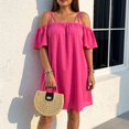 thumbnail image 2 of ZHOGXU Fashion Womens Mini Dresses Solid Color Off Shoulder Short Sleeve Loose Fitted Beach Vacation Outfit, 2 of 3