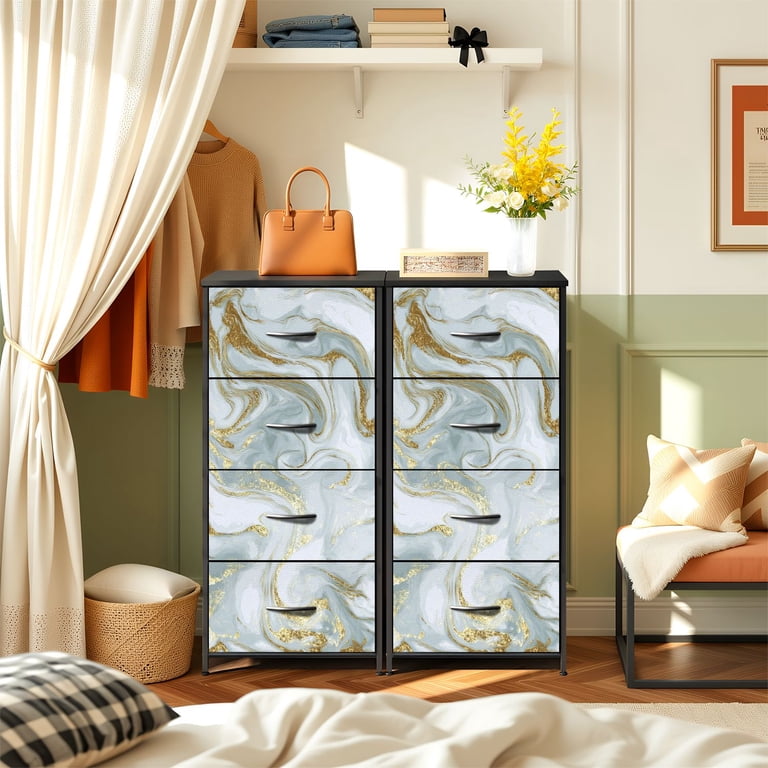 4 Drawer Vertical Storage Dresser Realistic marble gold white texture  Abstract golden glitter with Wood Top Fabric Pull Drawers - Walmart.com