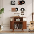 thumbnail image 4 of Yiwa Support de Tourne-Disque Mi-Siècle Moderne, Grande Armoire Ronde pour Tourne-Disque avec Rangement, Ports USB et Prises de Courant, 4 of 7