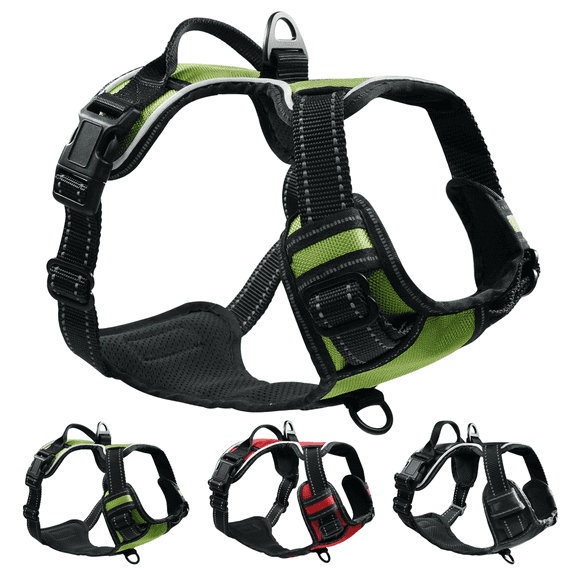 Reflective Dog Harness - No Pull Adjustable Pet Vest with Reflective Strips Easy Control Handle and Breathable Mesh for Small Medium and Large Dogs - Medium,Green