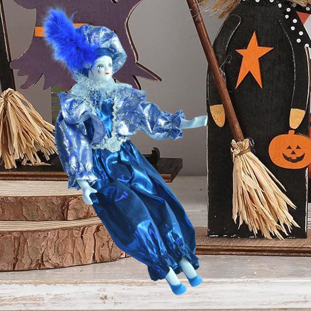 Muñeco de arlequín de 45 cm con cara pintada, decoración para el hogar con disfraz, figura de , adorno de Halloween para recuerdos de