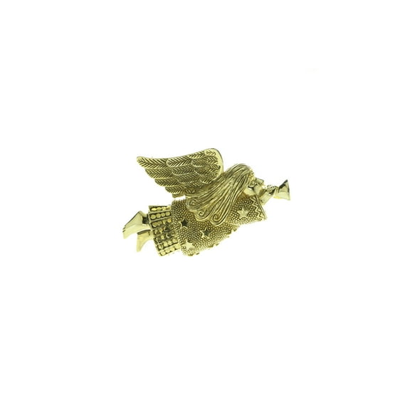 Flying Angel With Trumpet Horn Brooch-Pin Gold-Tone Metal LQP456