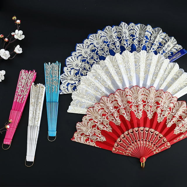 DGROEE Women Hand Held Folding Fans with Hanging Ring for Gifts