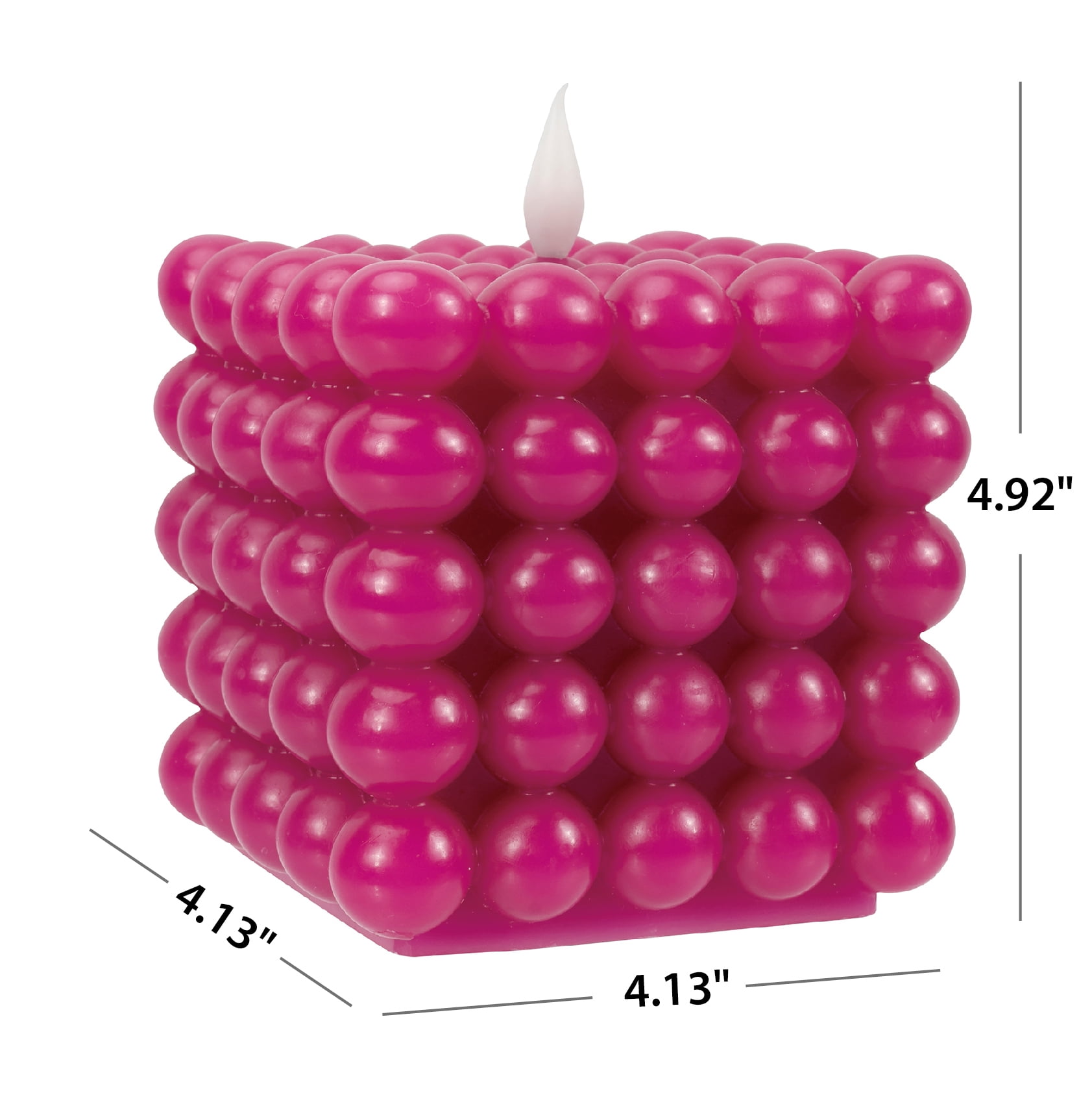 Mainstays Pink Square Wax Tabletop Candle with  Faux LED Flame, Bubble Design, 4.92"x4.13"x4.13"