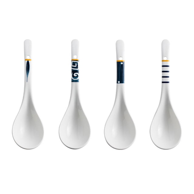 MasteelfCA 4Pcs Porridge Scoops Soup Spoons Ceramic Rice Spoons Useful Kitchen Supplies