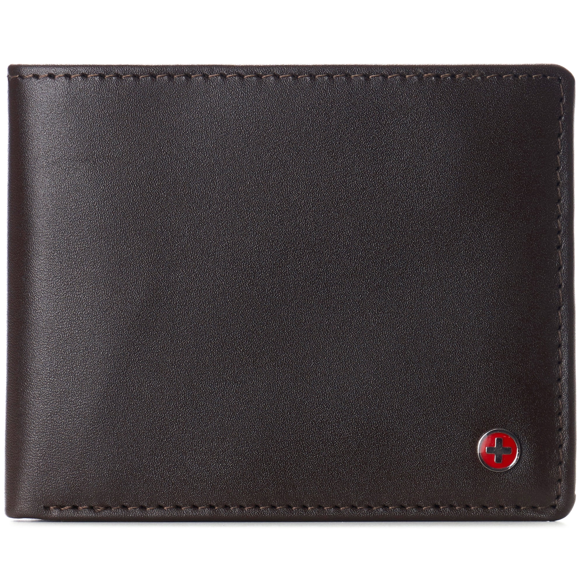 Alpine Swiss Mens Leather RFID Wallet 2 ID Windows Bifold Divided Bill