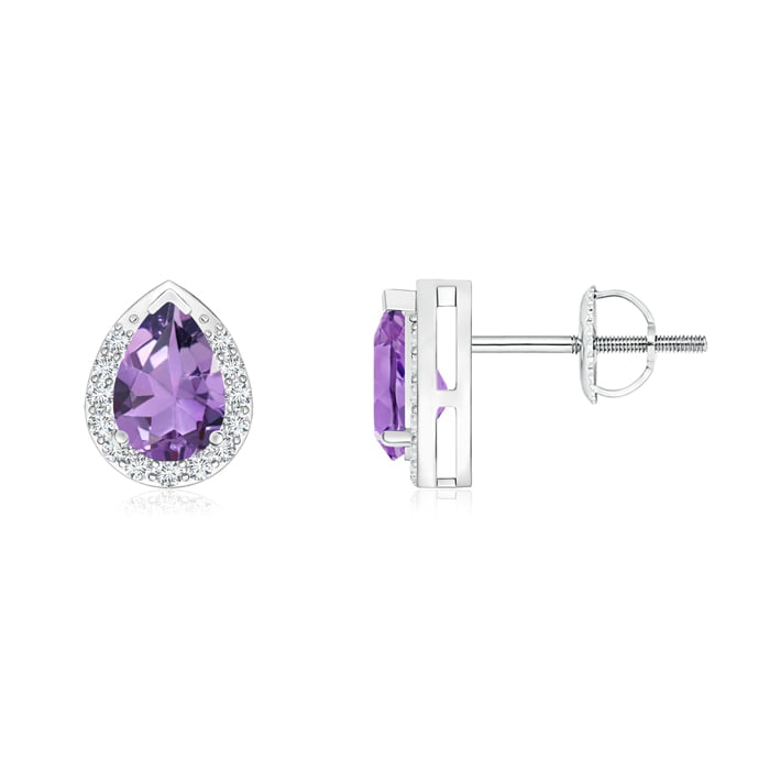 1.5 Cttw Pear Cut Simulated Amethyst Solitaire Stud Earrings In 10K Gold 