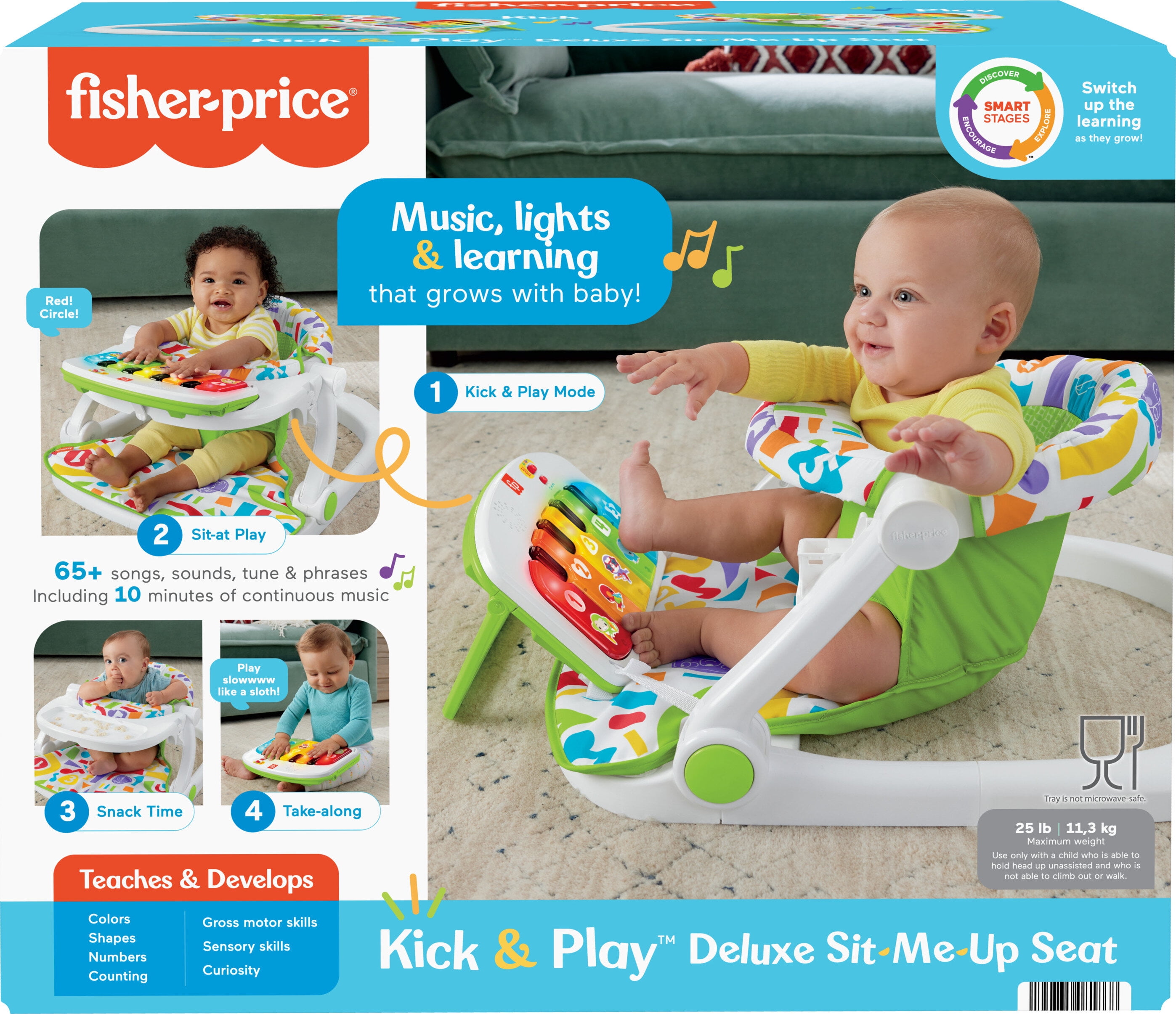 Fisher-Price Kick & Play Deluxe Sit-Me-Up Seat Portable Chair & Learning Toy for Baby & Toddler