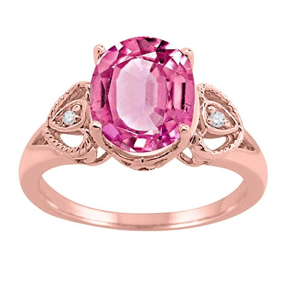 Mauli Jewels Rings for Women 2.42 Carat Oval Pink Topaz and Diamond Ring 4-Prong 10K Rose Gold
