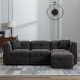 thumbnail image 6 of Miekor Furniture 87.7" Sectional Sofa Cozy Teddy Fleece Fabric Sectional Sofa Couch with Two USB Ports a Movable Storage Ottoman and Two Lumbar Pillows for Living Room, Gray W5UAAE, 6 of 9