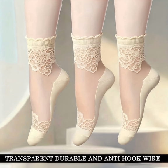 3 Pairs of Women'S Thin Transparent Lace Short Socks, Comfortable, Breathable, And Non-Slip Boat Socks