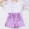 thumbnail image 6 of CAUYDY Toddler Baby Girl Clothes Cute Outfits Girls Linen Bow Tank Tops Ruffle Shorts Set Spring Summer Clothes for 2T 3T 4T Kids 2Pcs Pajamas Set (Sizes 5-6 Years,H03-Purple), 6 of 6
