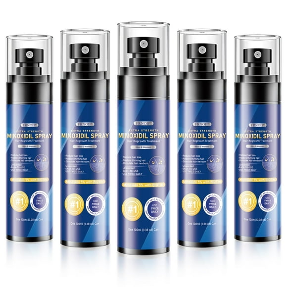 5% Minoxidil for Men & Women | Hair Growth Oil Spray | 5-Pack (3.38 fl oz Each) | 6-8 Month Supply | Hair Regrowth & Beard Growth Treatment with Biotin | Clinically Pro